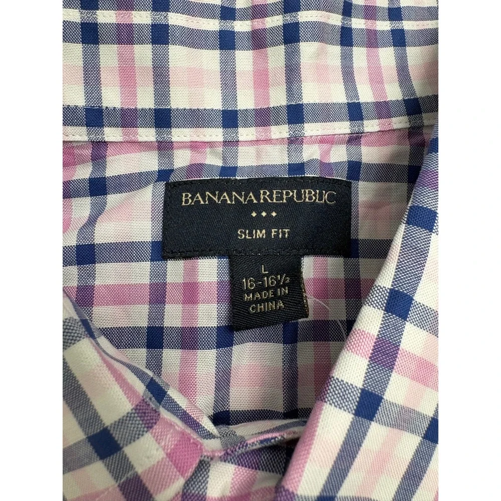 Brand New Banana Republic Men's Large Large Slim Fit Plaid Long Sleeve Shirt